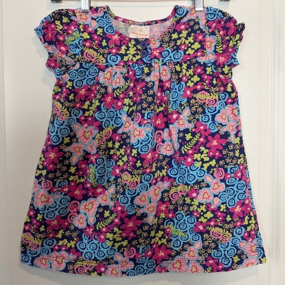 Hanna Andersson Girls Dress Size 110 (US 5) Pink/Blue Colorful Floral Flower - Picture 2 of 14